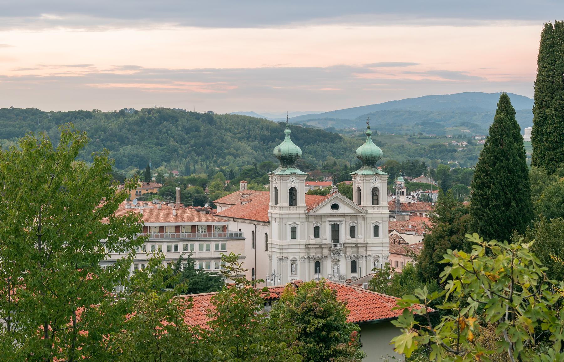 View from the castle over Sant'Ignazio's domed towers and green hills