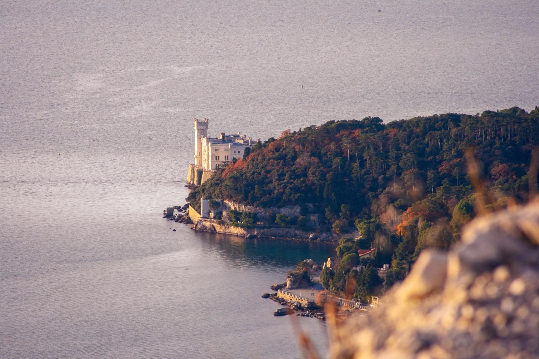 Miramare castle on the cliffs above the Gulf of Trieste